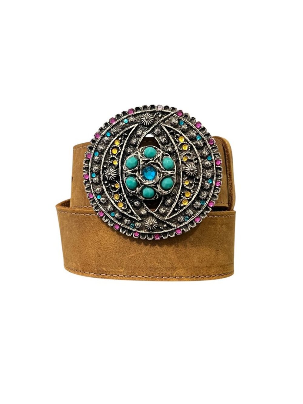 Leatherock Brown Leather Women's Boho Bling Belt Medium M